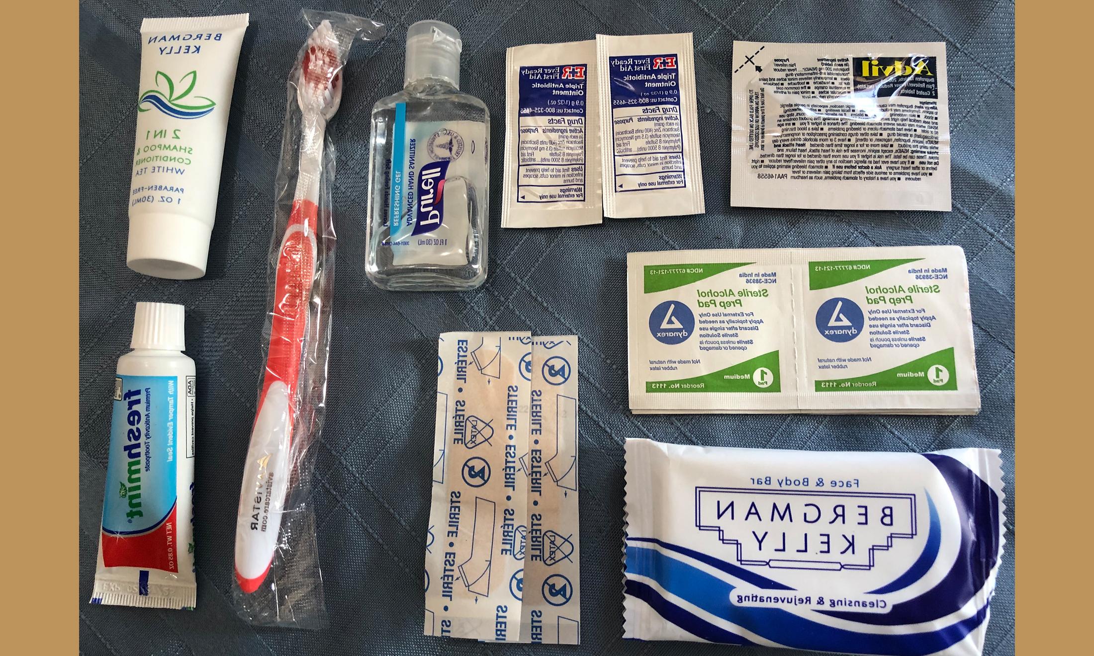 An image of the contents of the hygiene kits